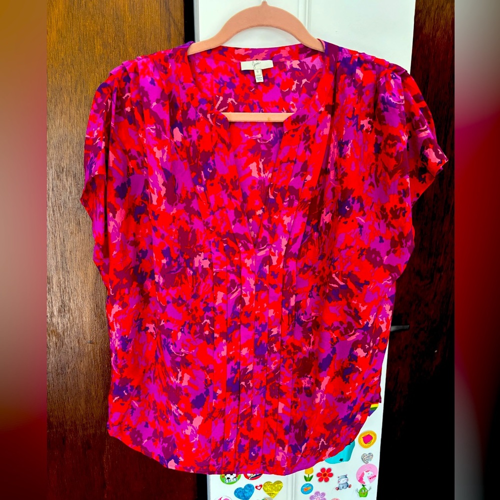 Vibrant Silk Red and Purple Women's Joie Top